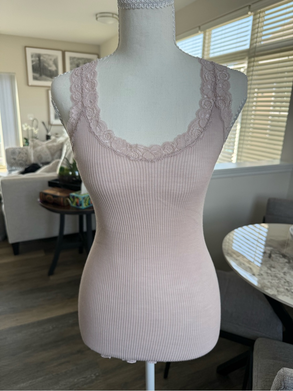 Lace-Trim Ribbed Tank Chemise in Light Pink. ABSOLUTELY BEAUTIFUL 💕